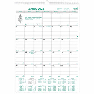 Brownline EcoLogix Monthly Wall Calendar, Twin-Wire Binding, 100% Recycled