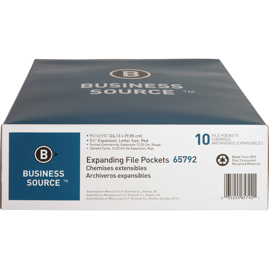 Business Source Straight Tab Cut Letter Recycled File Pocket