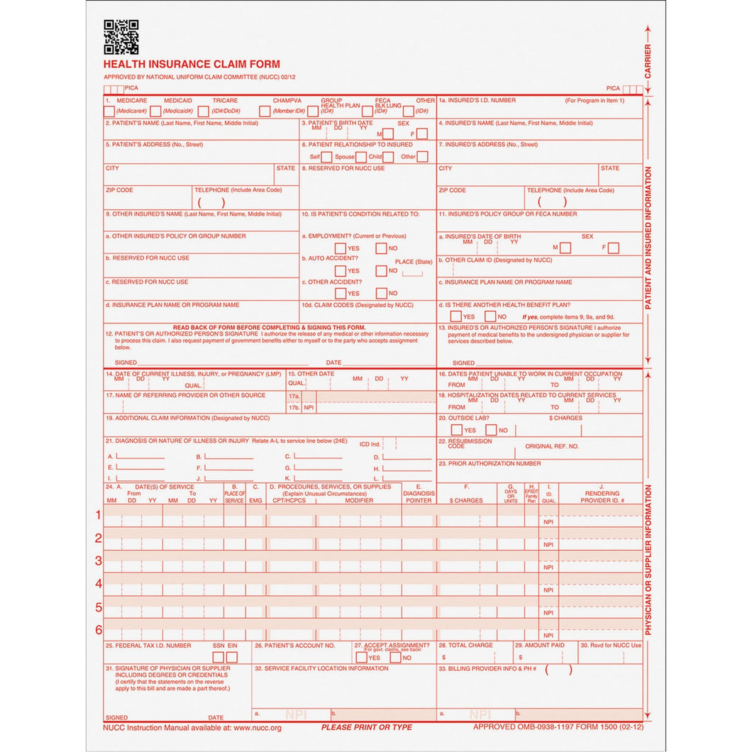 TOPS CMS-1500 Laser Printer Forms